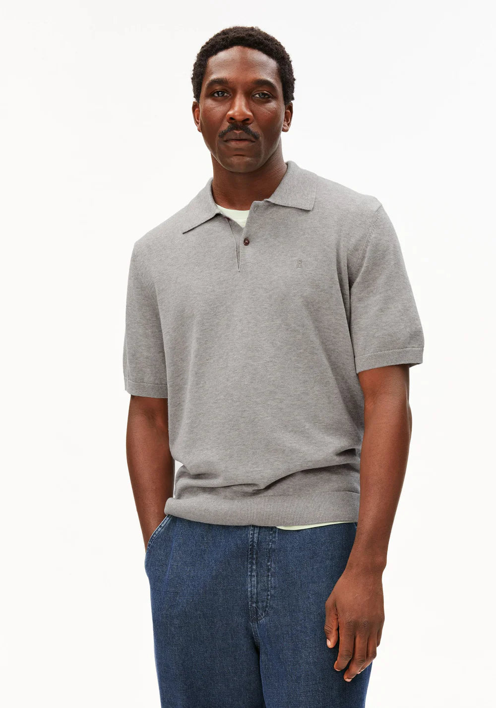 Armedangels - SHORTSLEEVE KNIT POLOSHIRT silver melange - WERTE FREUNDE
