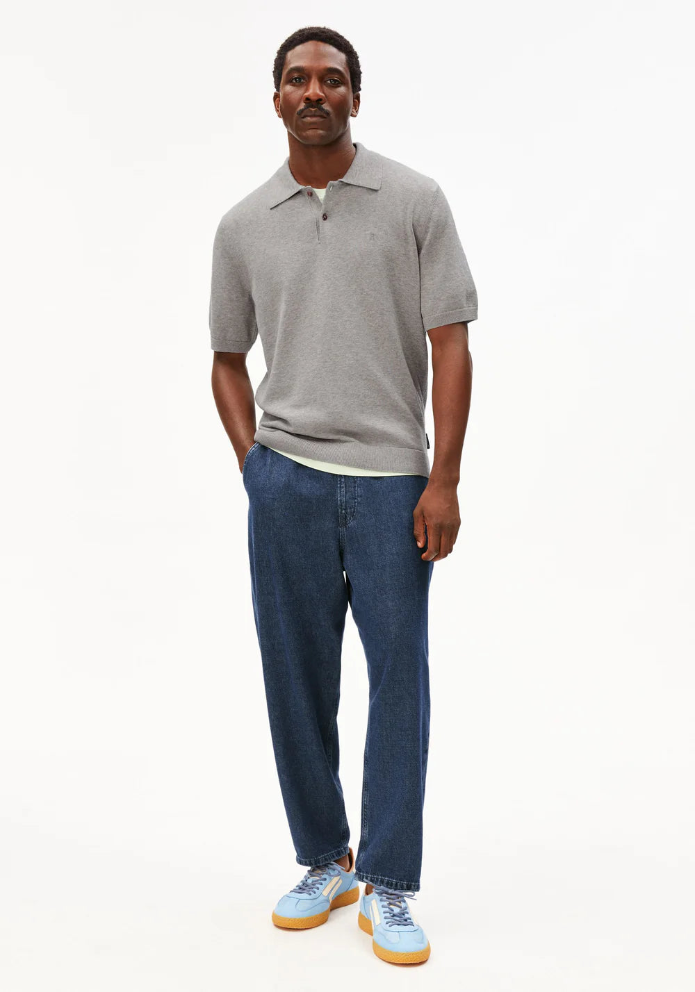 Armedangels - SHORTSLEEVE KNIT POLOSHIRT silver melange - WERTE FREUNDE