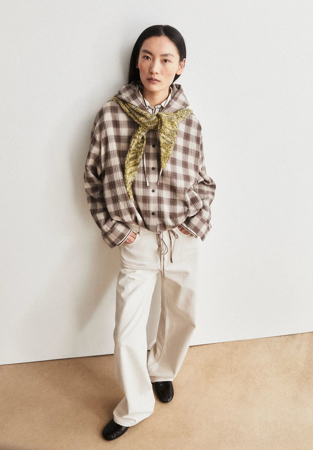 Armedangels - CHECK HOODED BLOUSE sandstone-claystone