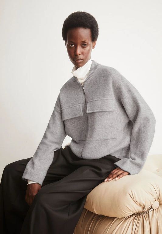 Armedangels - COTTON-WOOL BOMBER KNIT JACKET dark honey melange
