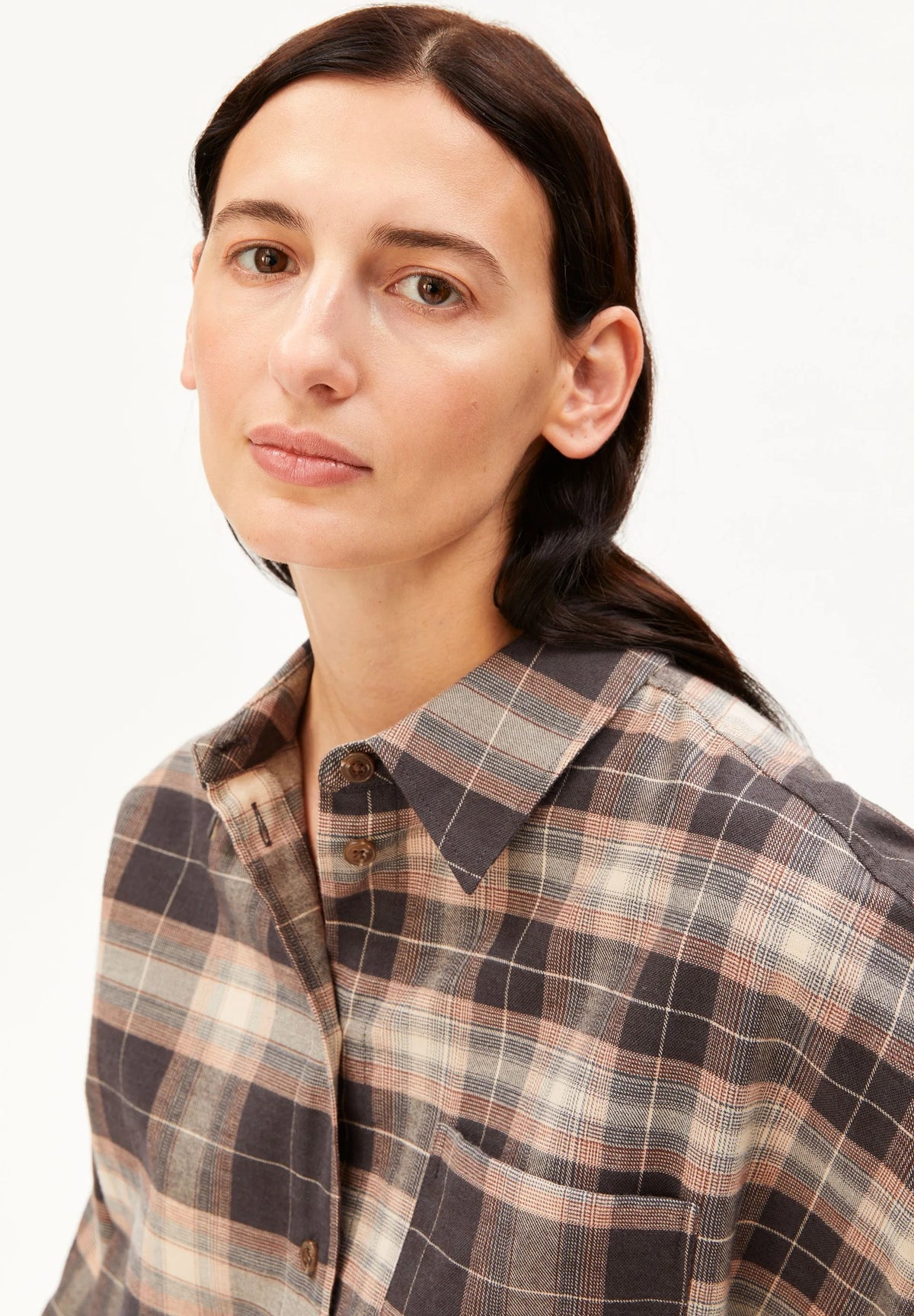 Armedangels - NALAANI PATCHED CHECK BLOUSE Bluse langarm moonshadow-sandstone