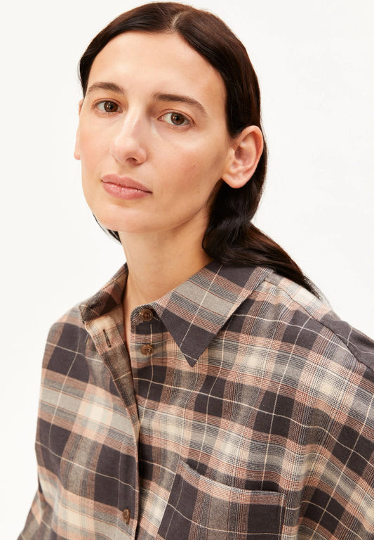 Armedangels - NALAANI PATCHED CHECK BLOUSE Bluse langarm moonshadow-sandstone