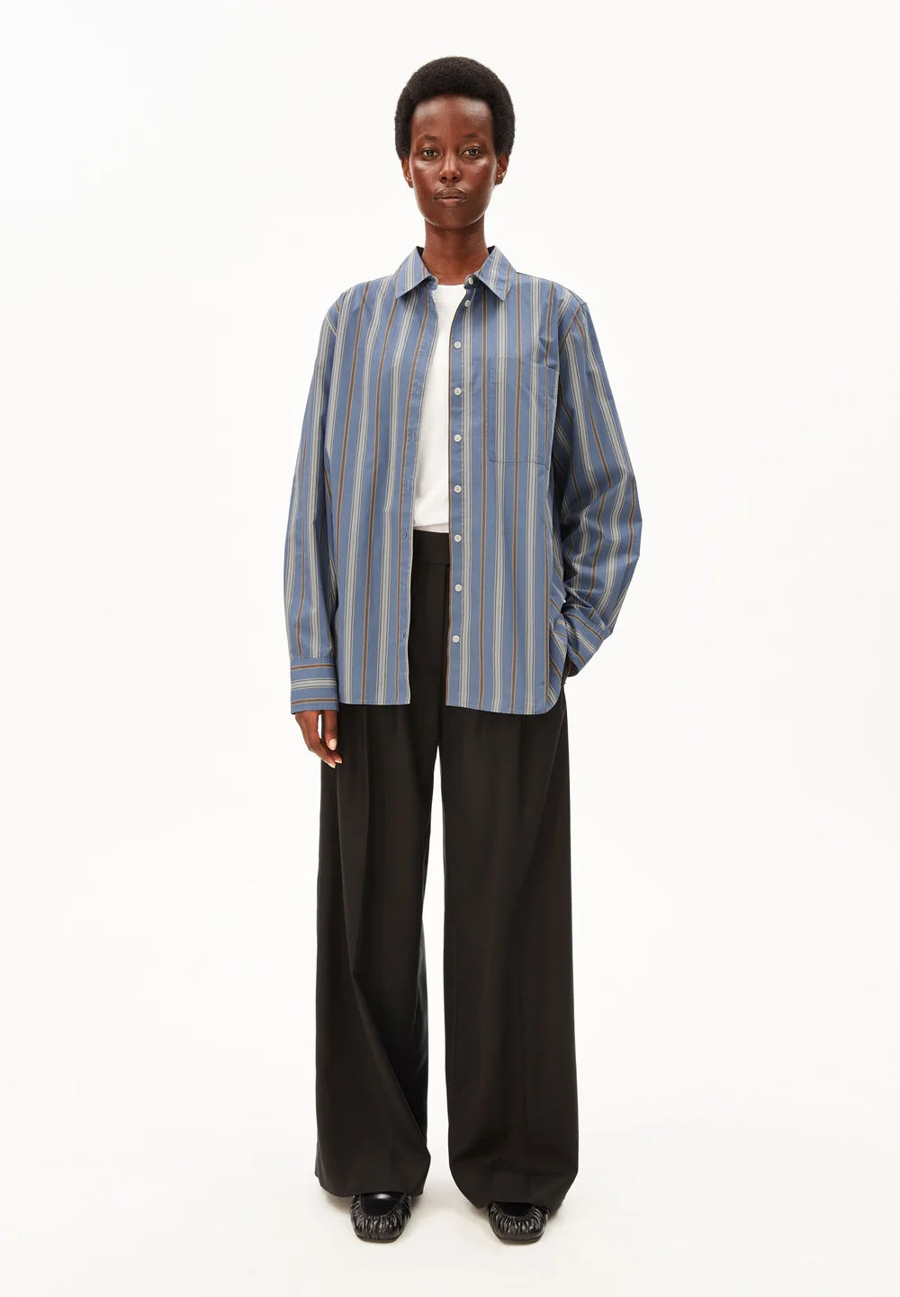 Armedangels - STRIPE LOOSE SHIRT BLOUSE dusty moon-amberwood