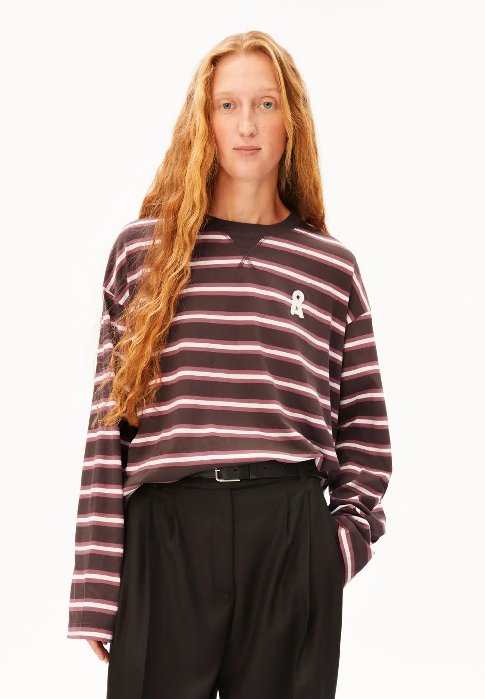 Armedangels - ICONIC Å FIETAA FANCY STRIPE Jersey Shirts Longsleeve claystone-oatmilk-velvet ember