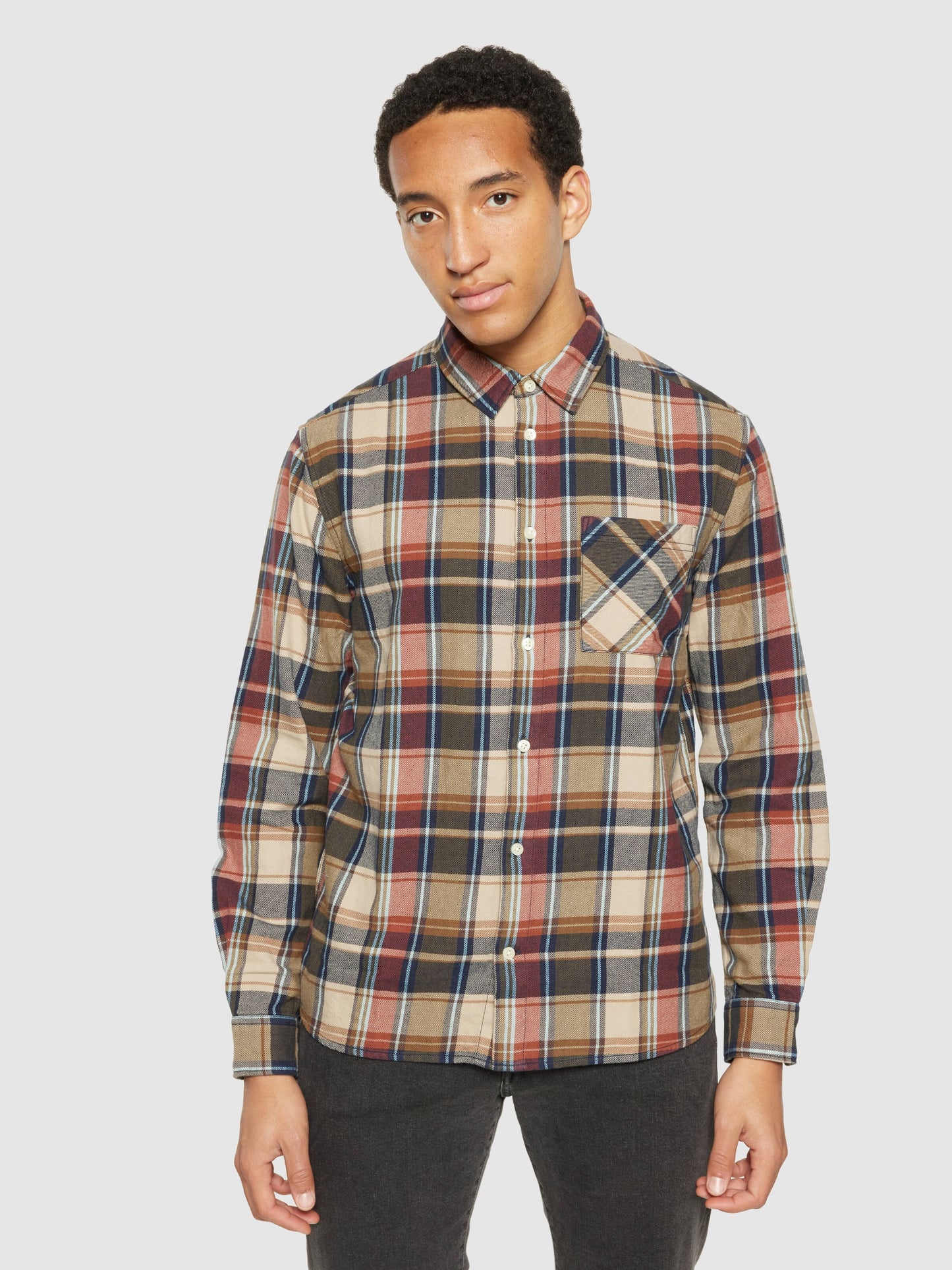 KCA - Regular light flannel checkered shirt - Vegan Multi check