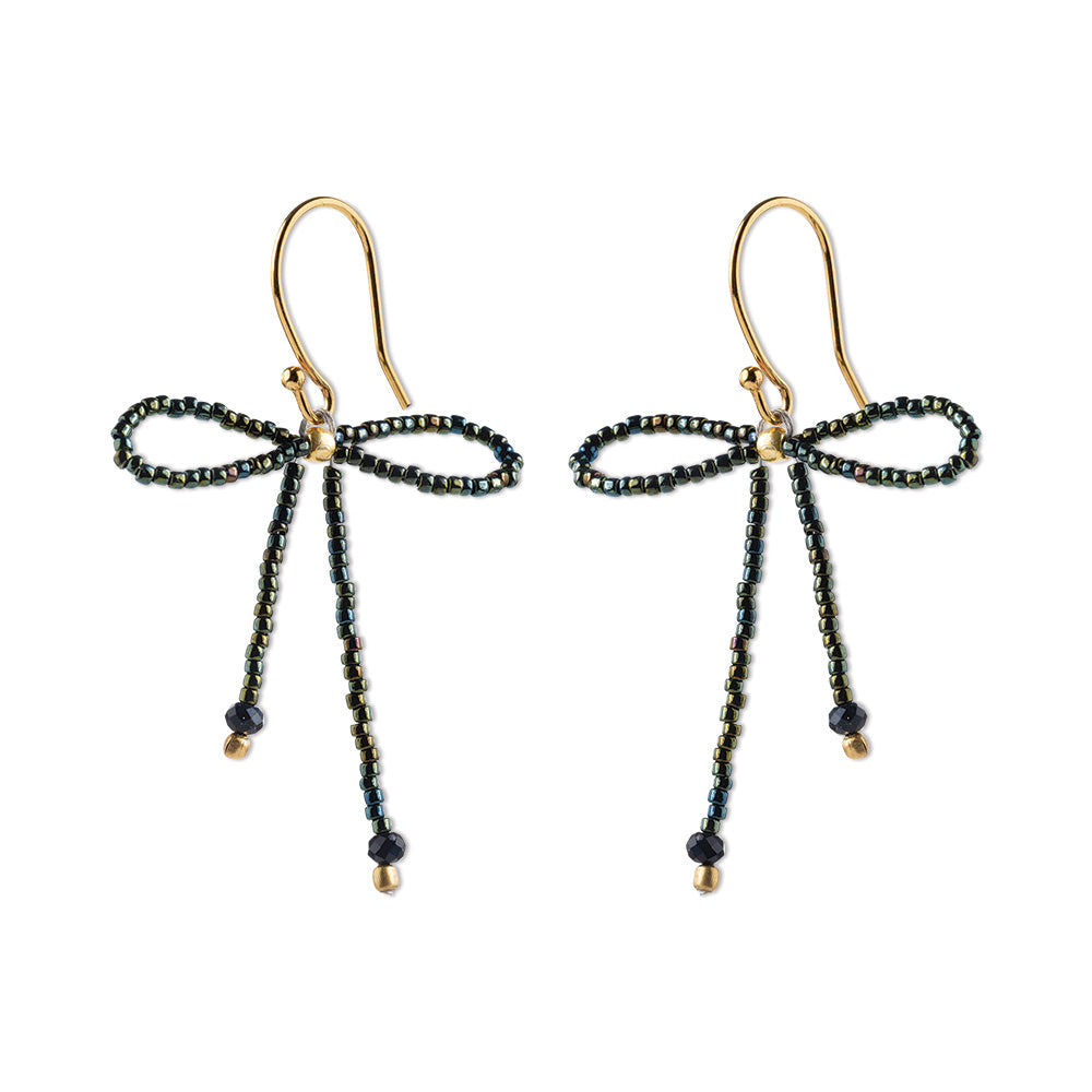 a beautiful story - Bow Black Onyx Green Colored Earrings Paar - WERTE FREUNDE