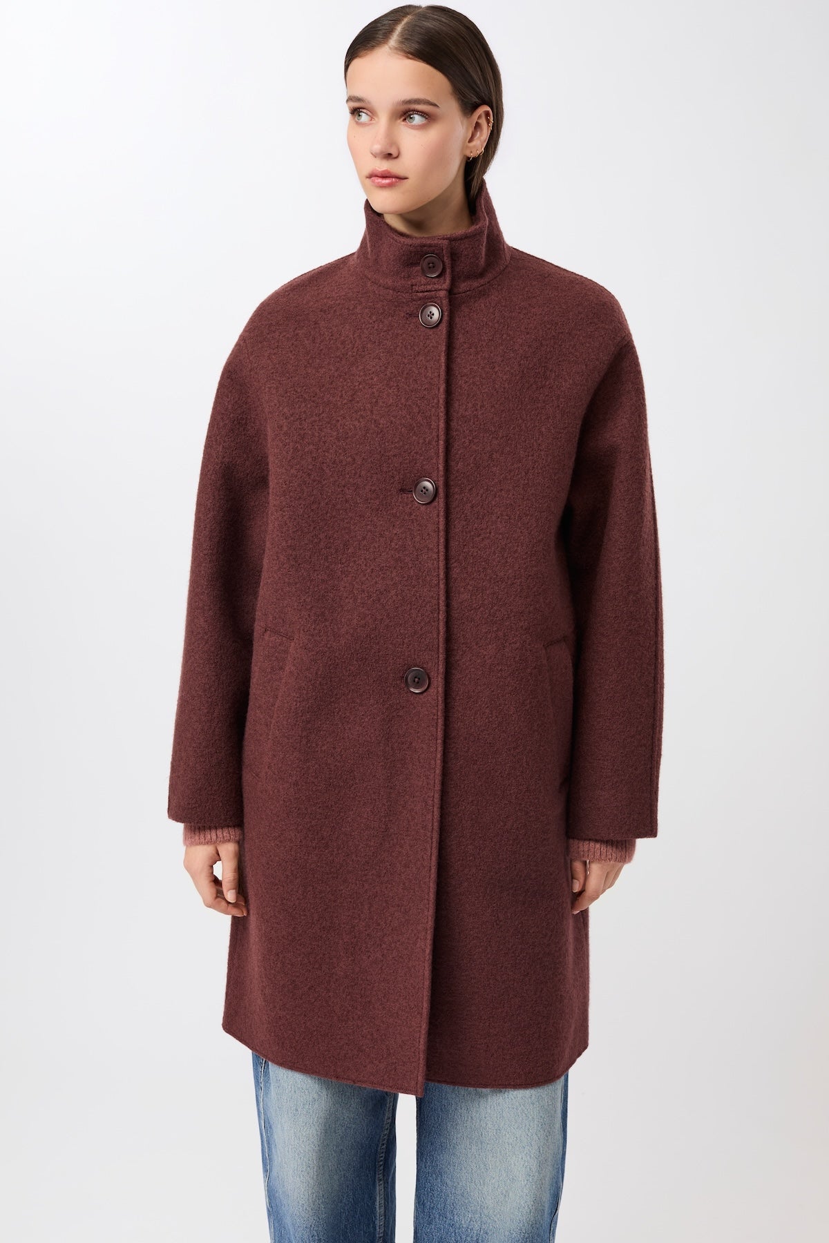 LangerChen - Kurzer Mantel aus Walk mit Membran burgundy