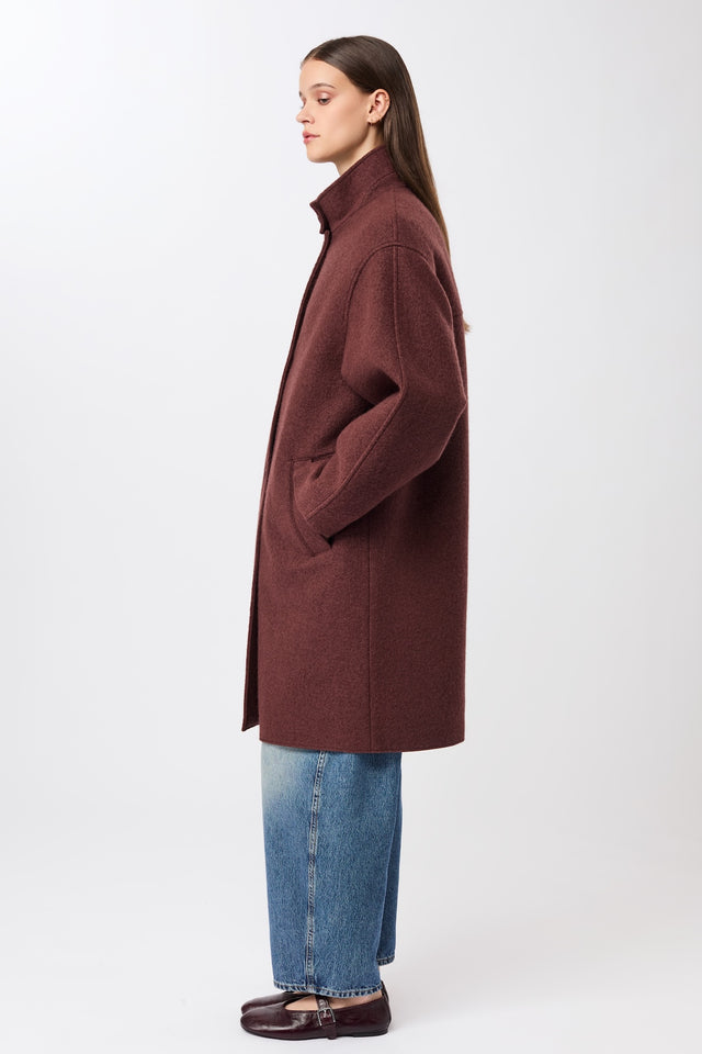 LangerChen - Kurzer Mantel aus Walk mit Membran burgundy