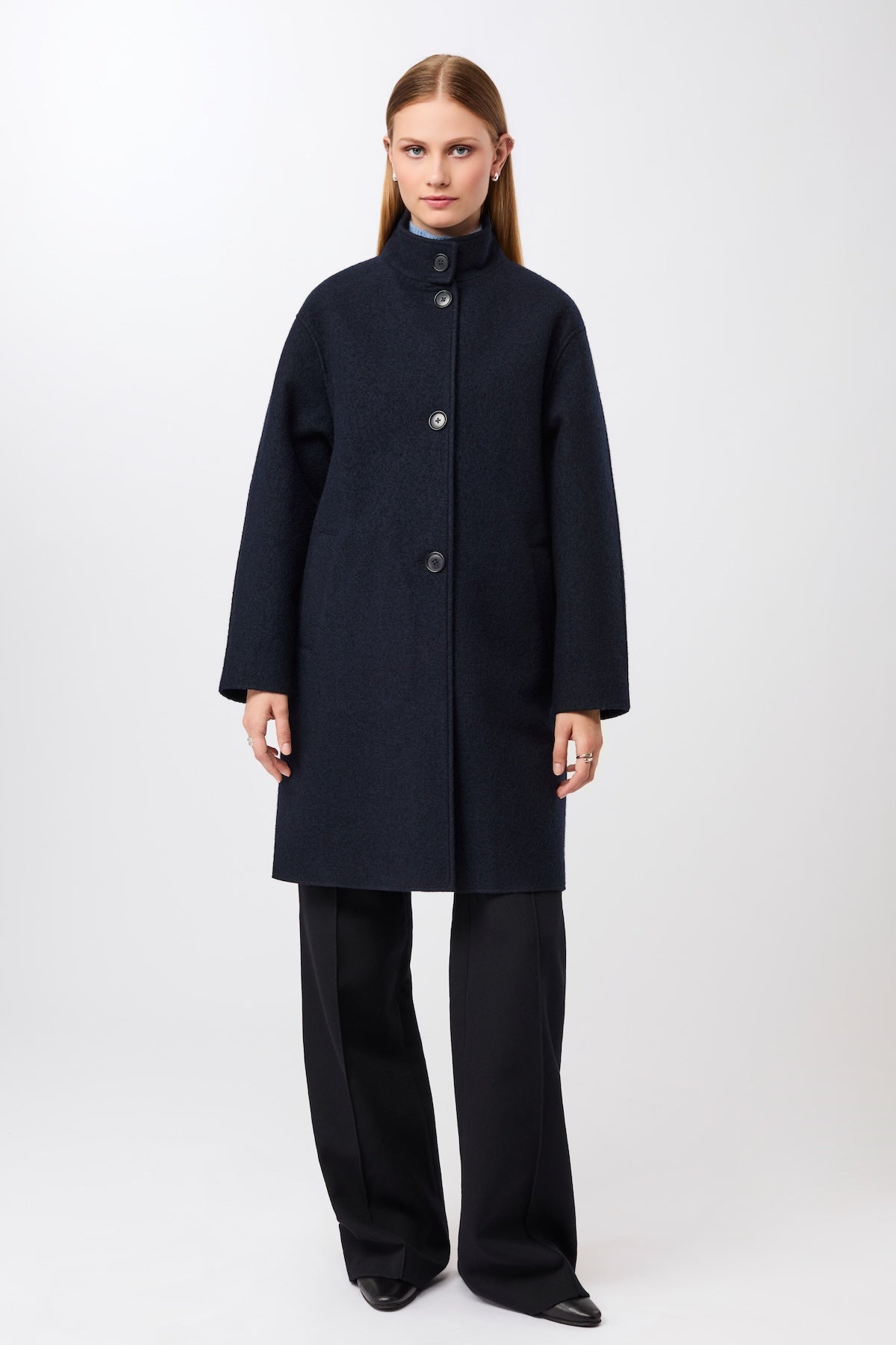 LangerChen - Kurzer Mantel aus Walk mit Membran navy