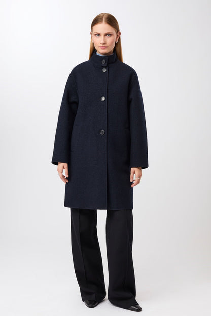 LangerChen - Kurzer Mantel aus Walk mit Membran navy