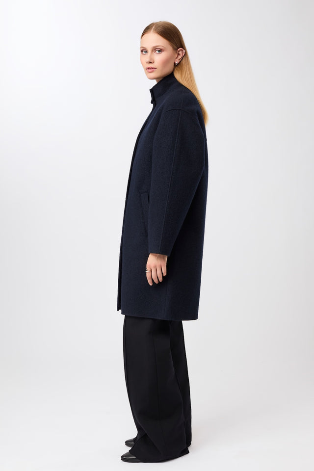 LangerChen - Kurzer Mantel aus Walk mit Membran navy