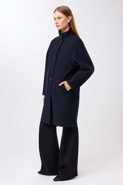 LangerChen - Kurzer Mantel aus Walk mit Membran navy