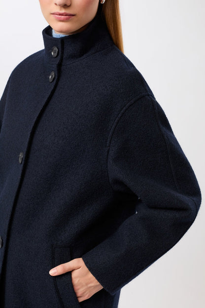 LangerChen - Kurzer Mantel aus Walk mit Membran navy