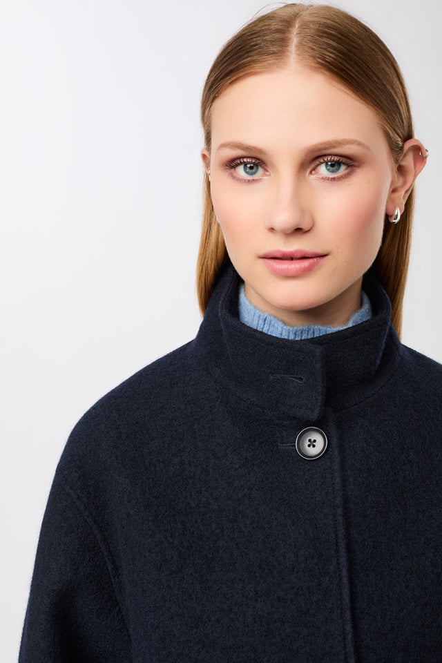 LangerChen - Kurzer Mantel aus Walk mit Membran navy