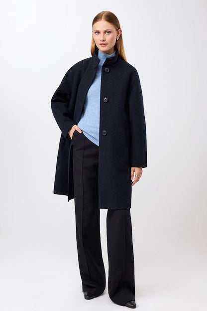 LangerChen - Kurzer Mantel aus Walk mit Membran navy