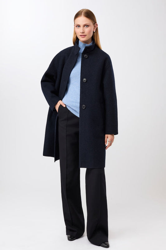LangerChen - Kurzer Mantel aus Walk mit Membran navy