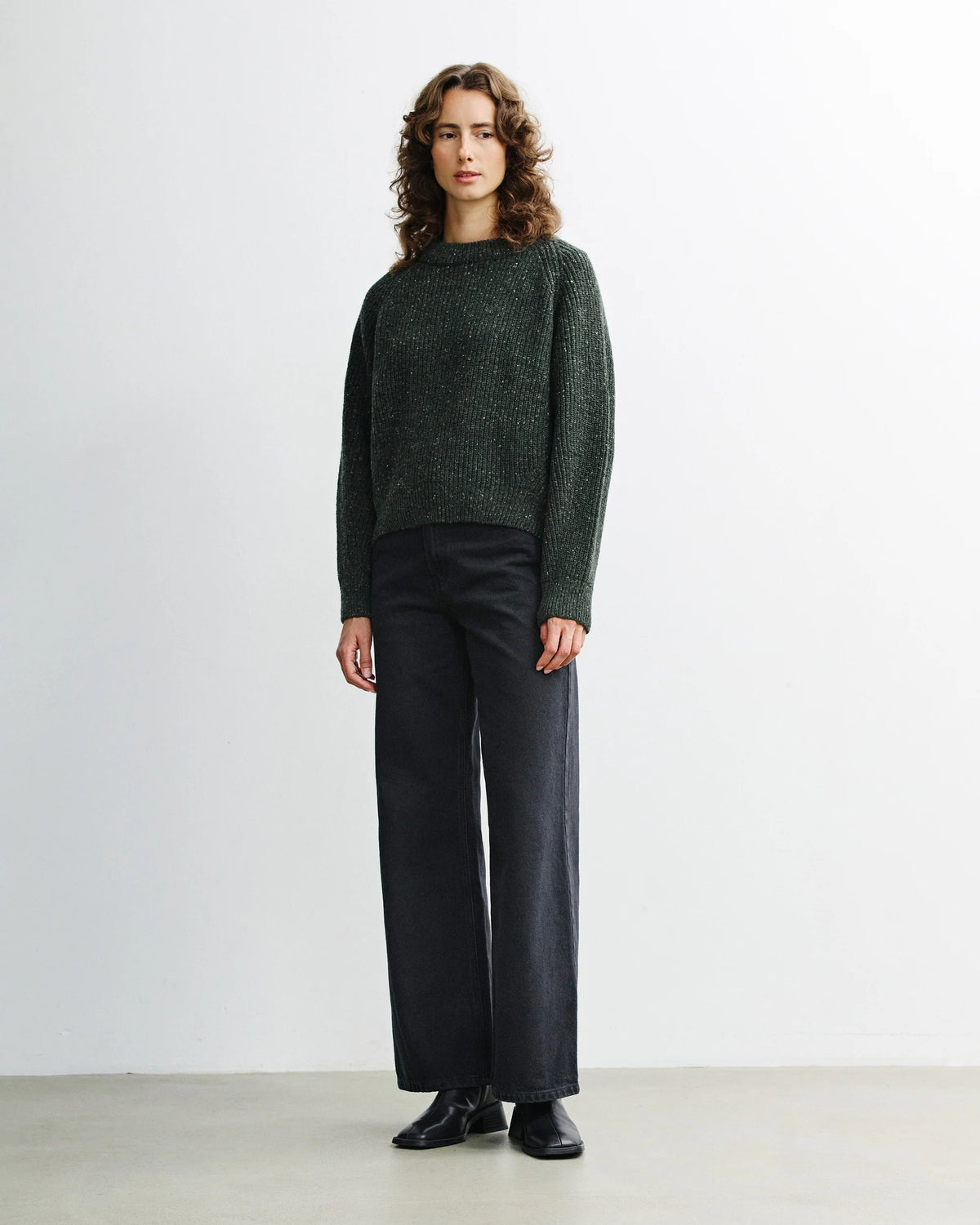 ROTHOLZ - Cropped Knit Sweater Speckled Green