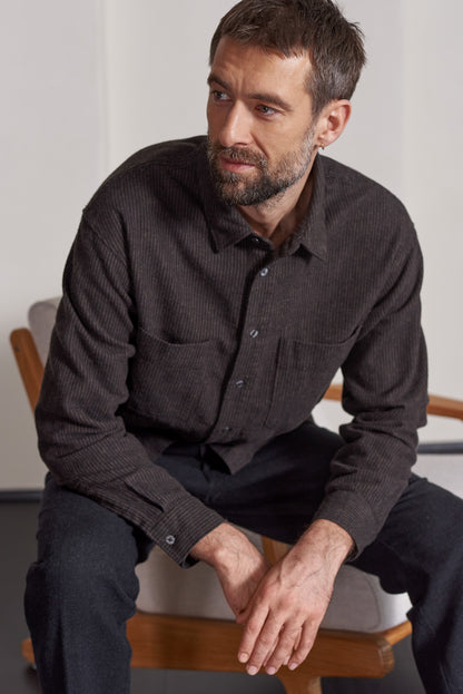 About Companions - DARIO shirt striped brown - WERTE FREUNDE