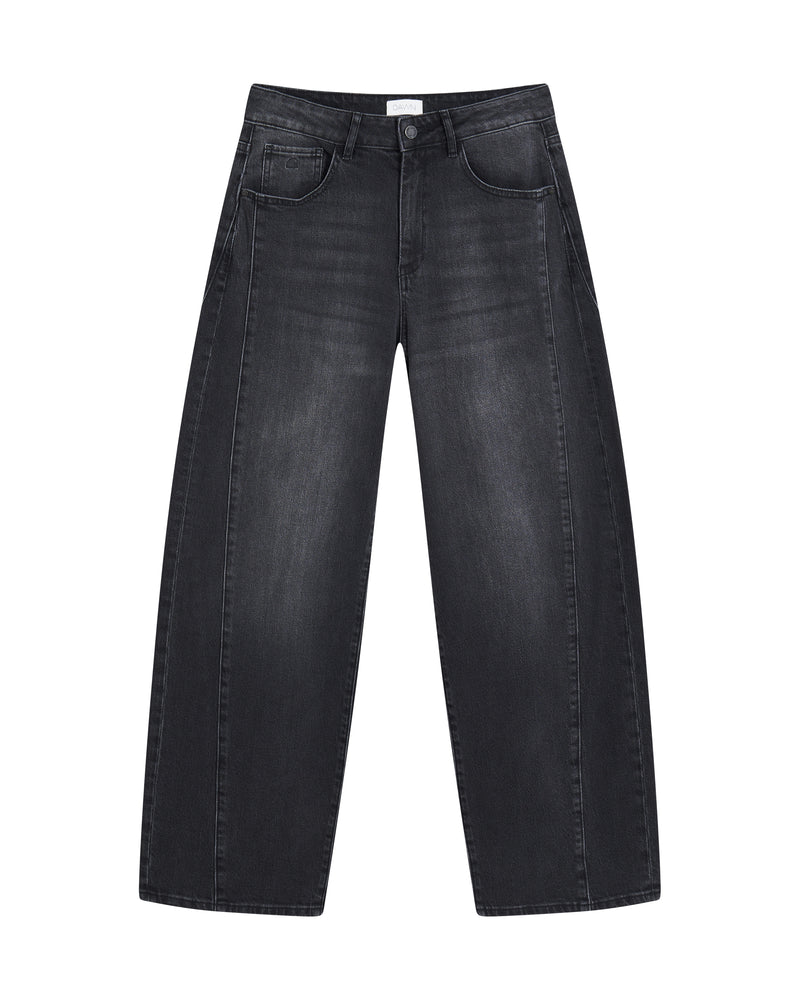 Dawn Denim - Ash Barrel Leg Minimal Stretch - Cutline Vintage Black