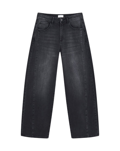 Dawn Denim - Ash Barrel Leg Minimal Stretch - Cutline Vintage Black