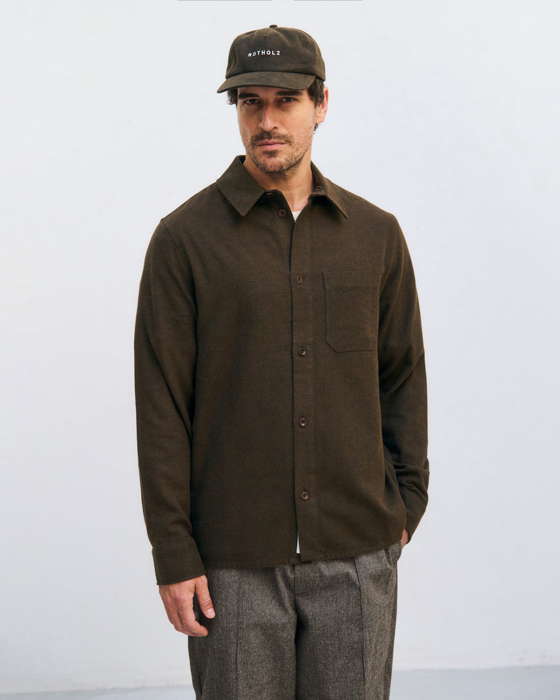 ROTHOLZ - Flannel Casual Shirt Organic Cotton Twill Brown - WERTE FREUNDE