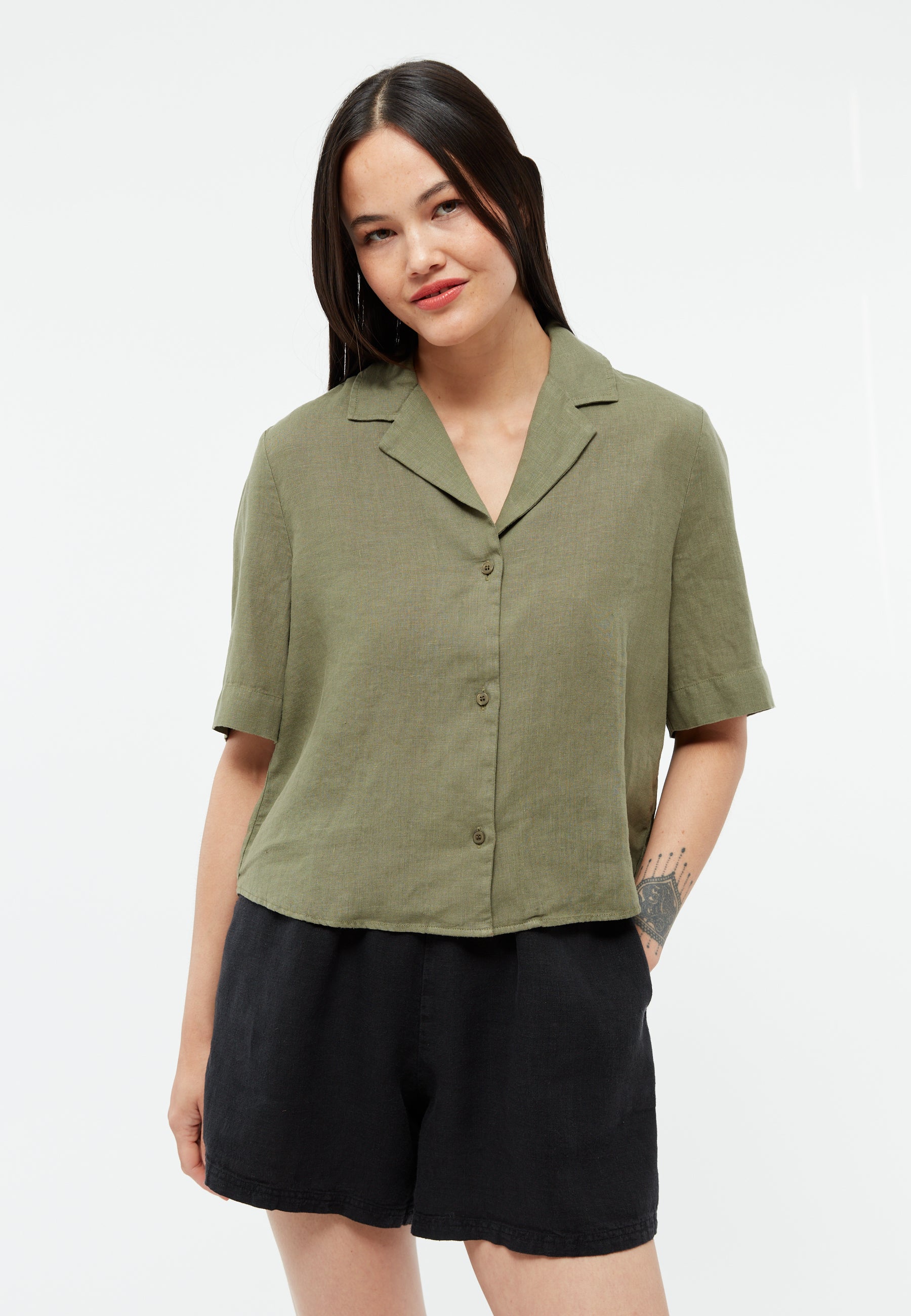 GIVN - GBCarol Blouse Faded Olive (Linen) - WERTE FREUNDE