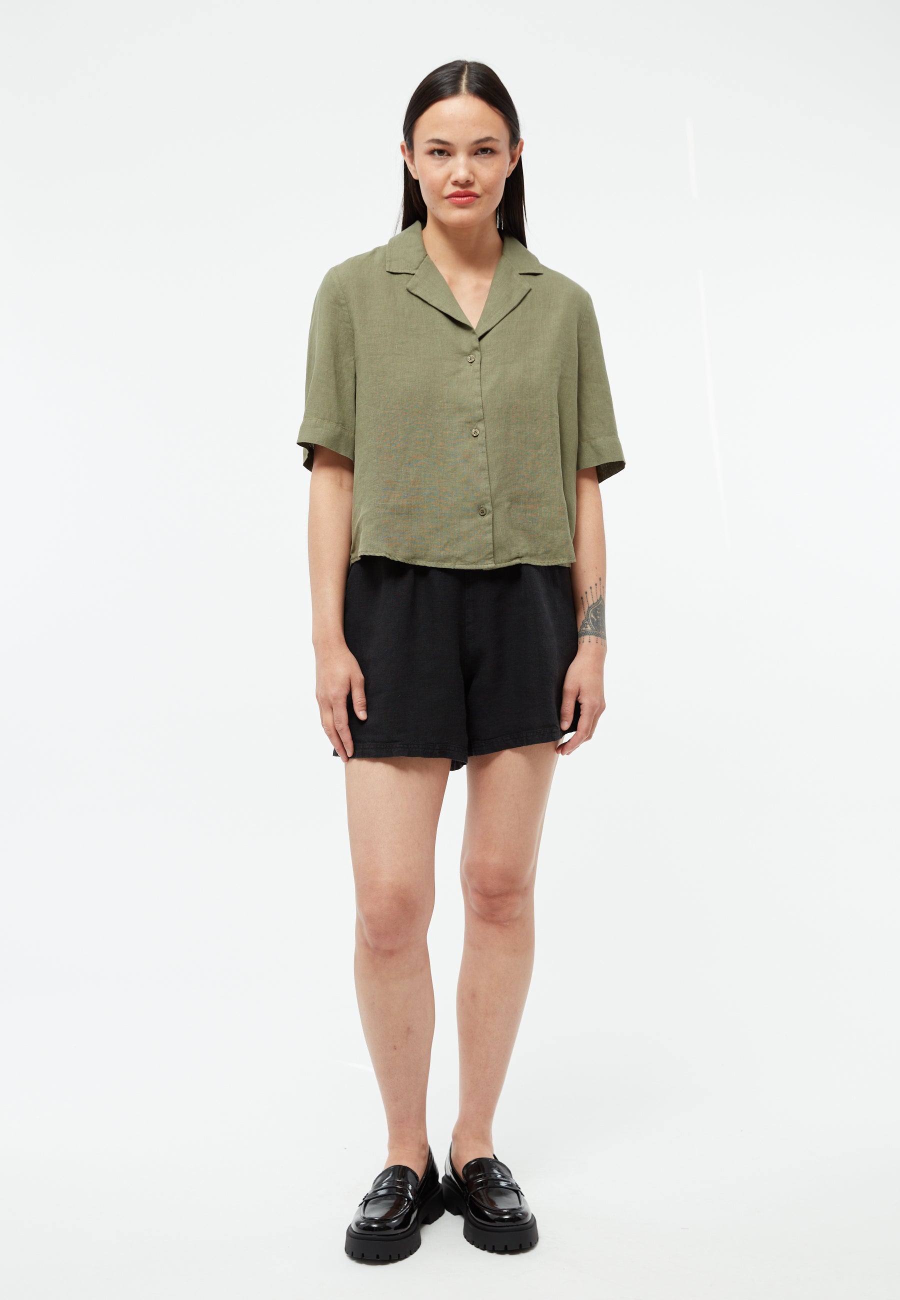 GIVN - GBCarol Blouse Faded Olive (Linen) - WERTE FREUNDE
