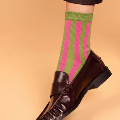 KLUE - Bambussocken Retro Bellagios Olive und Fuchsia