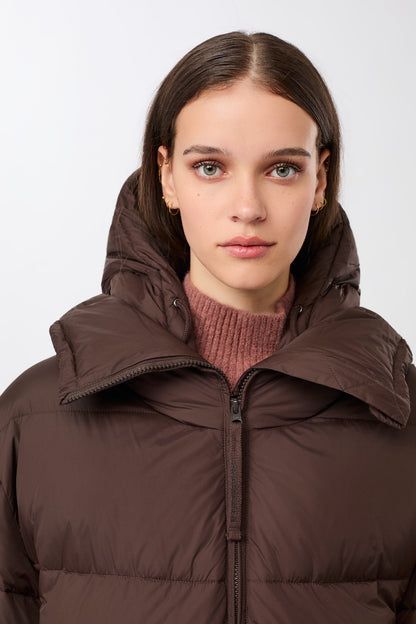 LangerChen - Steppjacke mit Kragen und abnehmbarer Kapuze coffee