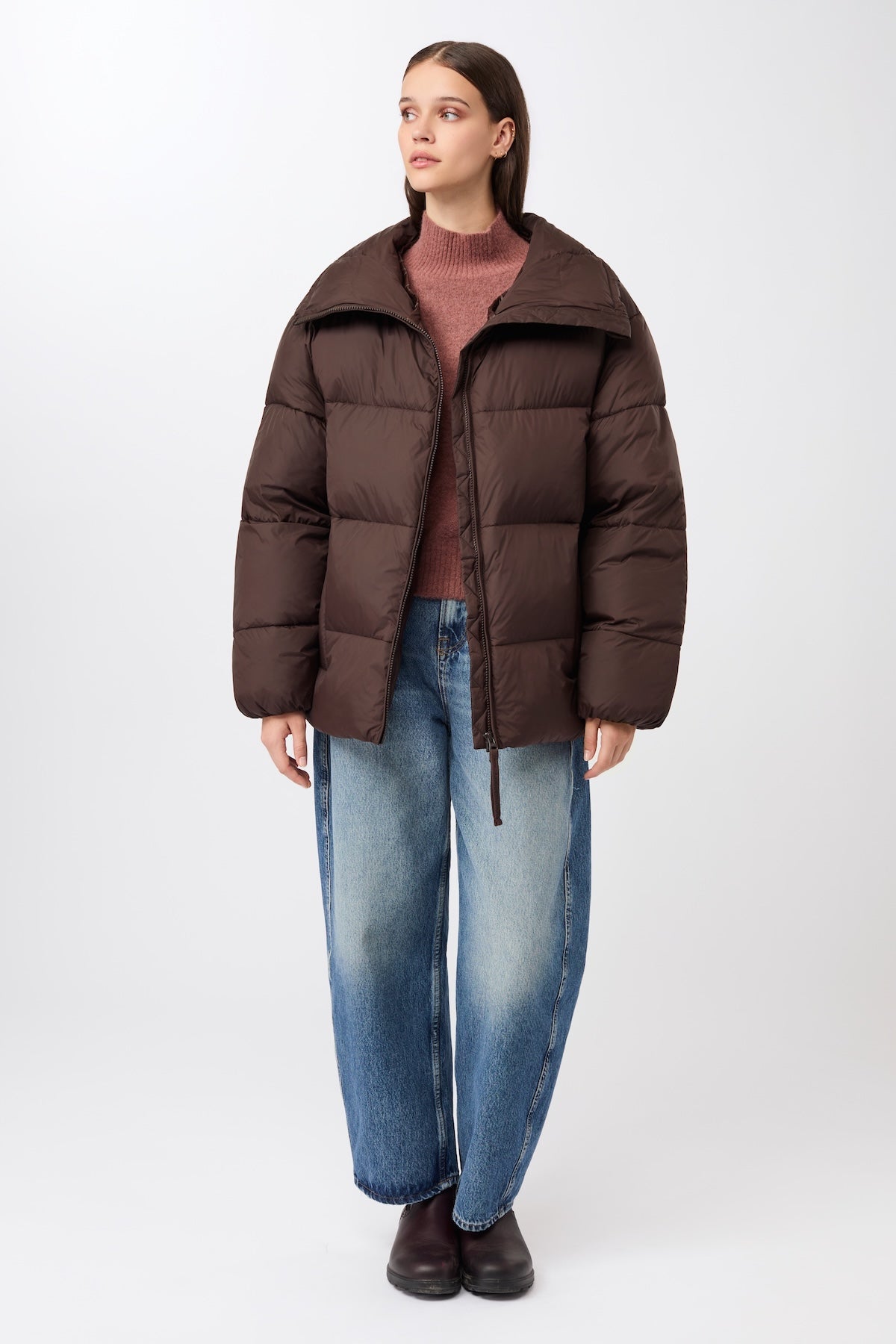 LangerChen - Steppjacke mit Kragen und abnehmbarer Kapuze coffee