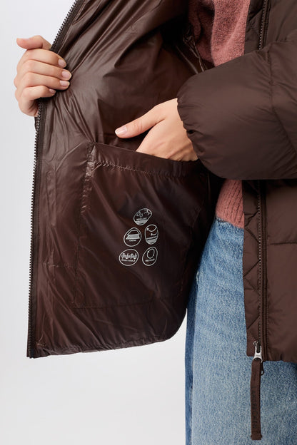 LangerChen - Steppjacke mit Kragen und abnehmbarer Kapuze coffee