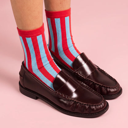 KLUE - Bambussocken Retro Bellagios Kirschrot und Eisblau