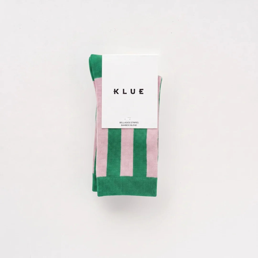 KLUE - Bambussocken Retro Bellagios Smaragdgrün und Blassrosa
