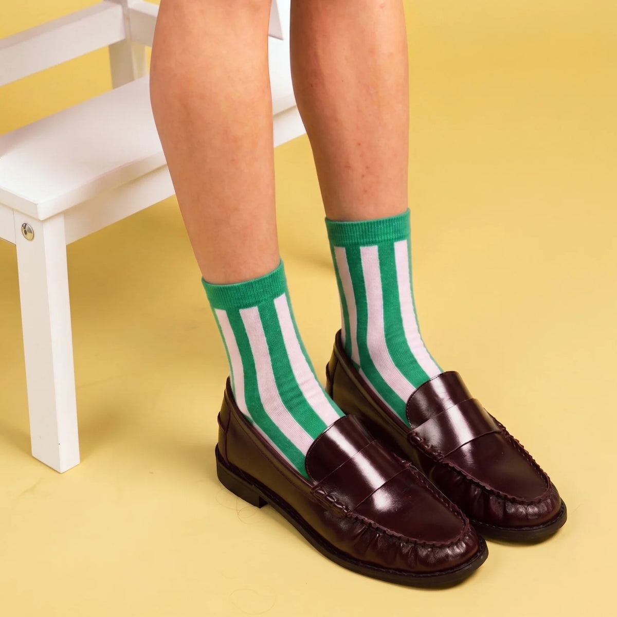 KLUE - Bambussocken Retro Bellagios Smaragdgrün und Blassrosa