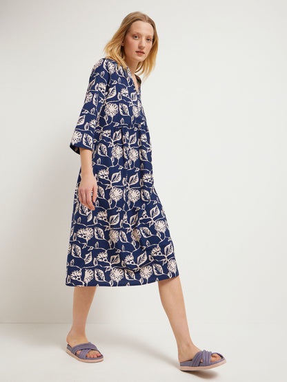 LANIUS - Kleid mit V-Ausschnitt print botanical garden blue