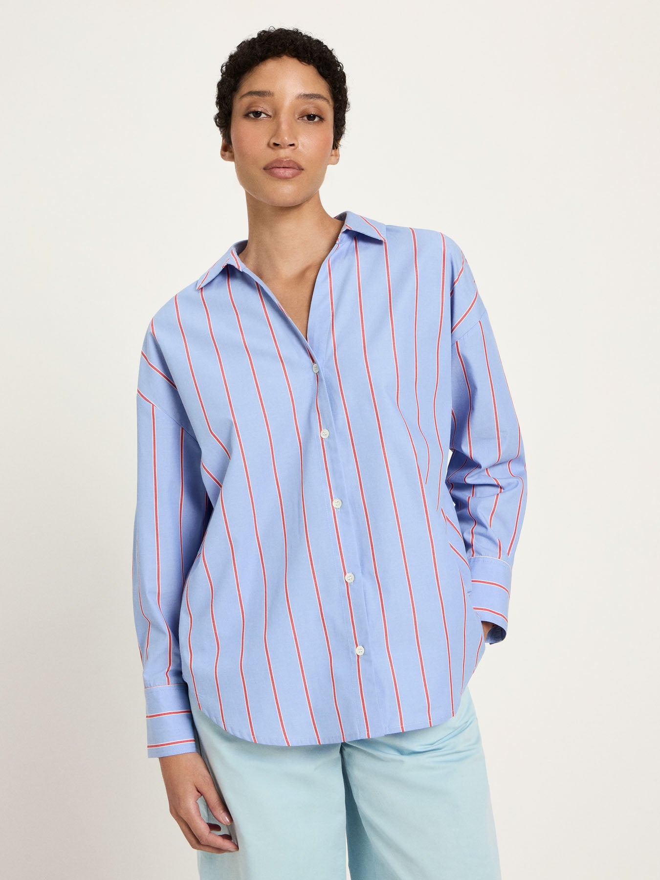 LANIUS - Streifenhemd blue/ lava red - WERTE FREUNDE