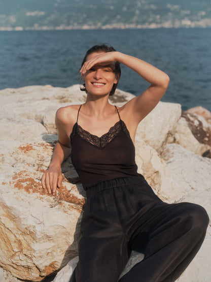 LANIUS - Spitzentop aus TENCEL onyx - WERTE FREUNDE