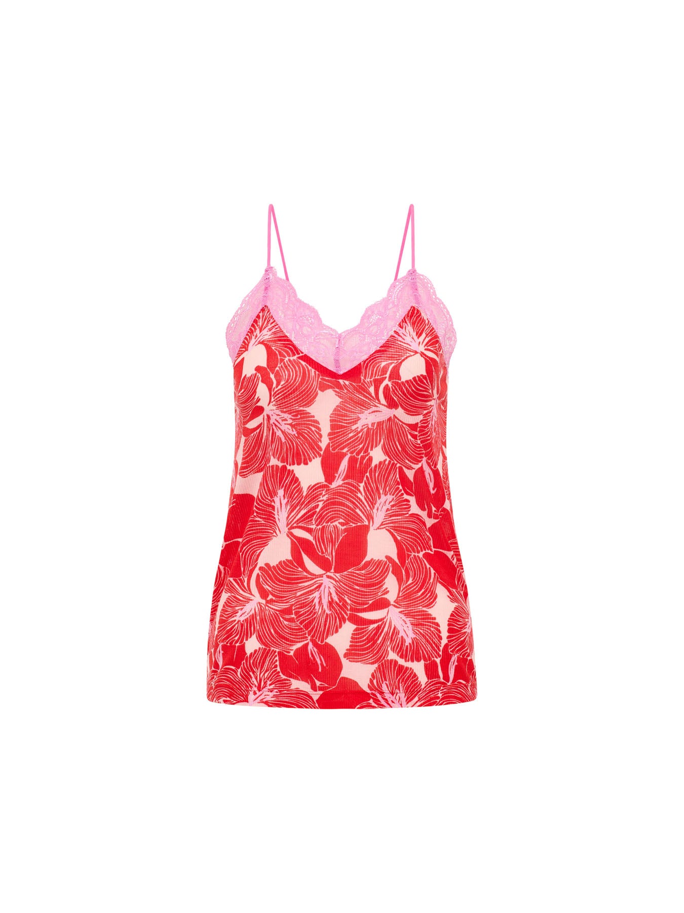 LANIUS - Spitzentop aus TENCEL print bloom red - WERTE FREUNDE