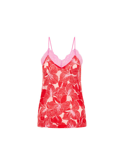 LANIUS - Spitzentop aus TENCEL print bloom red - WERTE FREUNDE