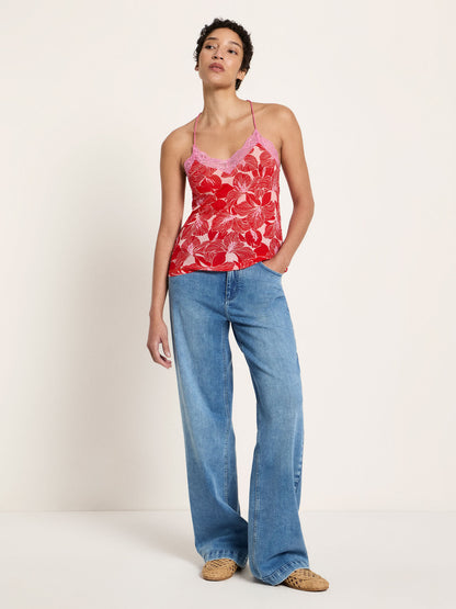 LANIUS - Spitzentop aus TENCEL print bloom red - WERTE FREUNDE