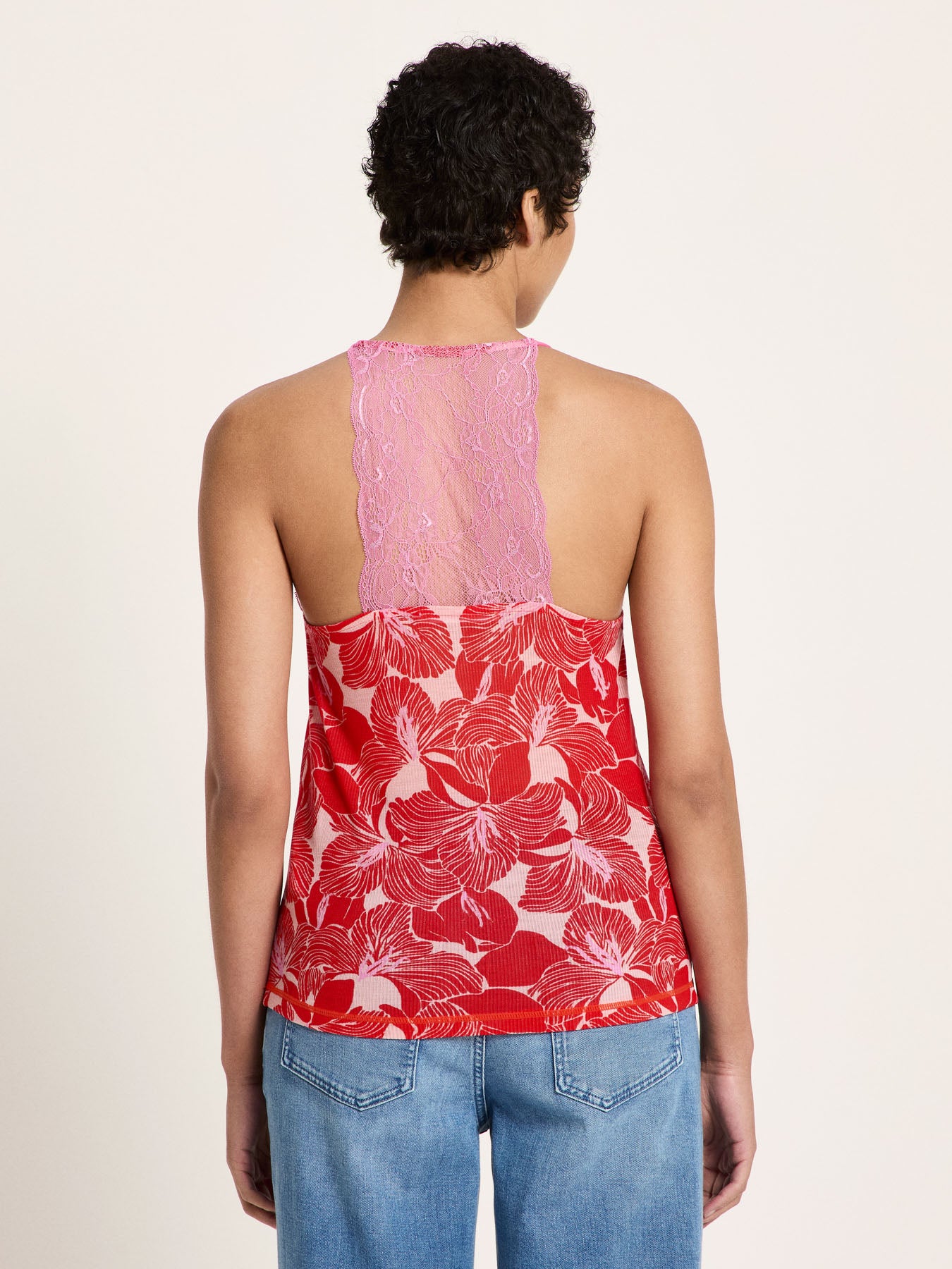 LANIUS - Spitzentop aus TENCEL print bloom red - WERTE FREUNDE