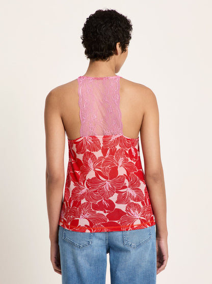 LANIUS - Spitzentop aus TENCEL print bloom red - WERTE FREUNDE
