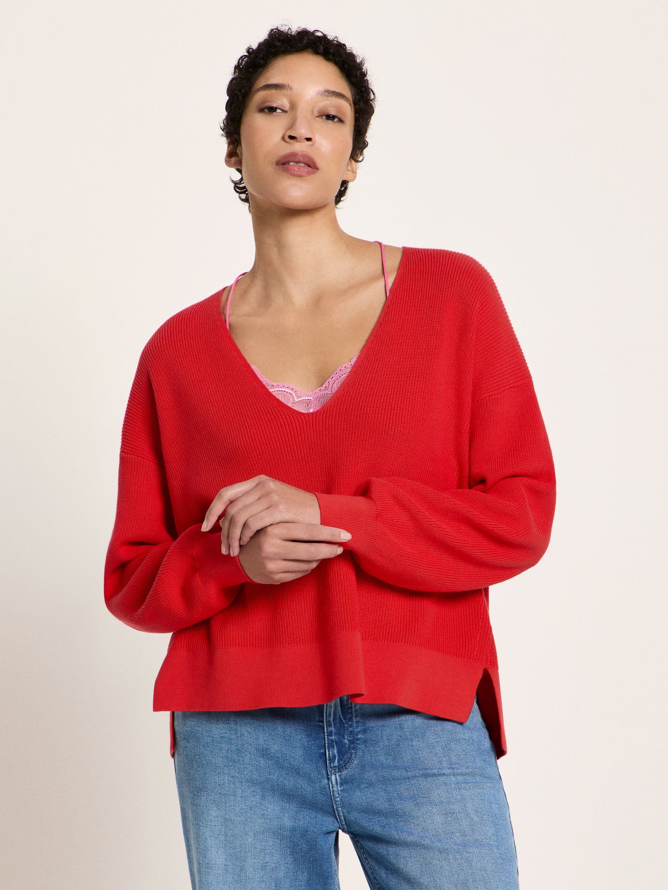 LANIUS - Pullover mit V-Ausschnitt lava red - WERTE FREUNDE