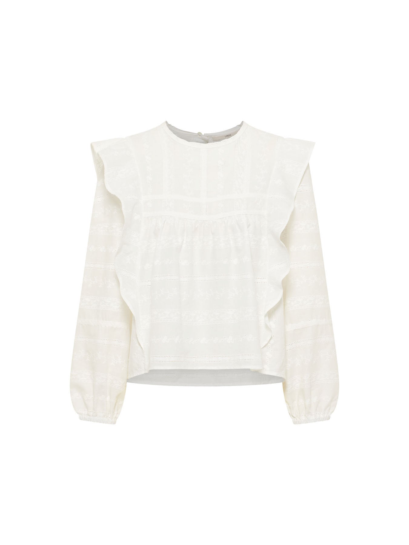 LANIUS - Stickereibluse OCS mit Volant off white - WERTE FREUNDE