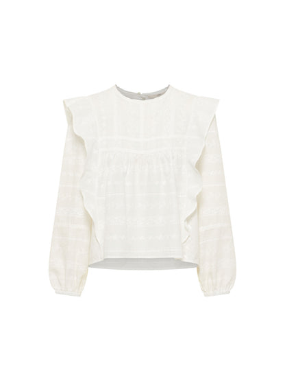 LANIUS - Stickereibluse OCS mit Volant off white - WERTE FREUNDE