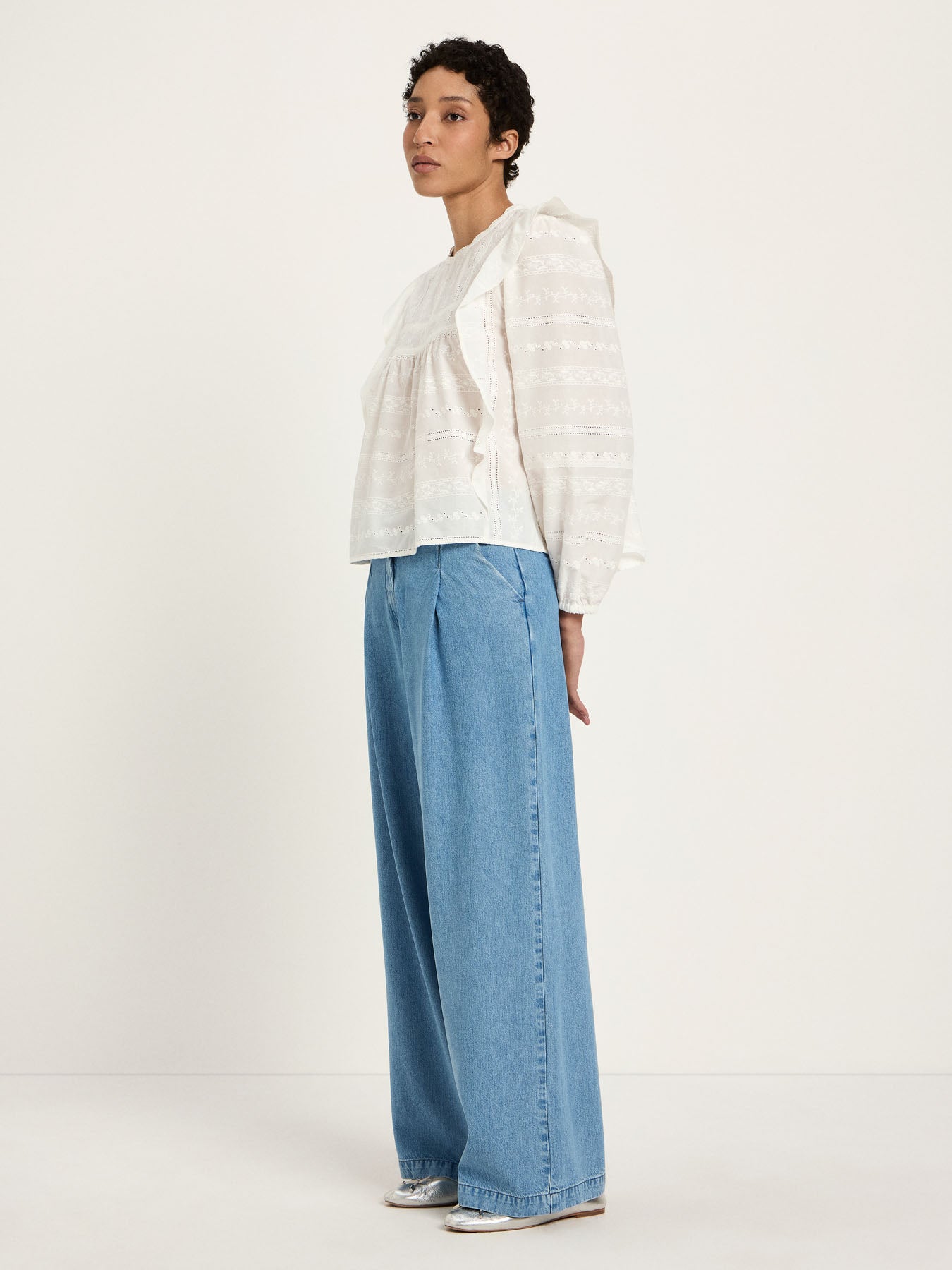 LANIUS - Stickereibluse OCS mit Volant off white - WERTE FREUNDE