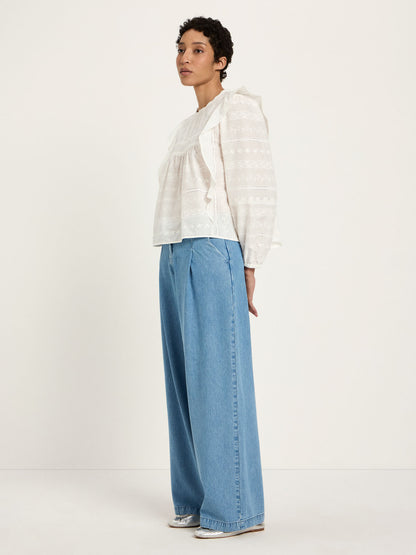 LANIUS - Stickereibluse OCS mit Volant off white - WERTE FREUNDE