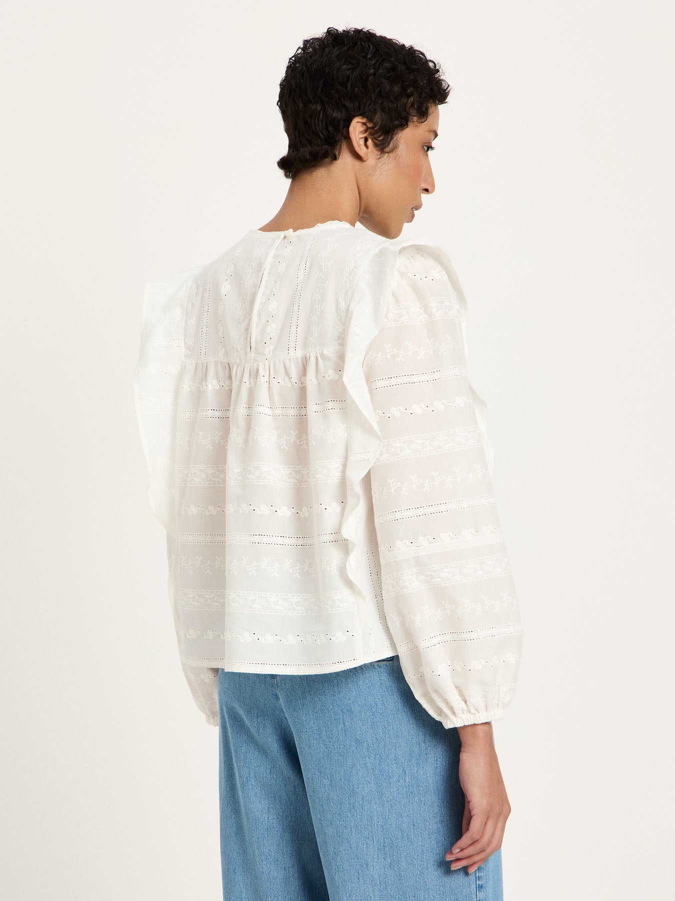 LANIUS - Stickereibluse OCS mit Volant off white - WERTE FREUNDE