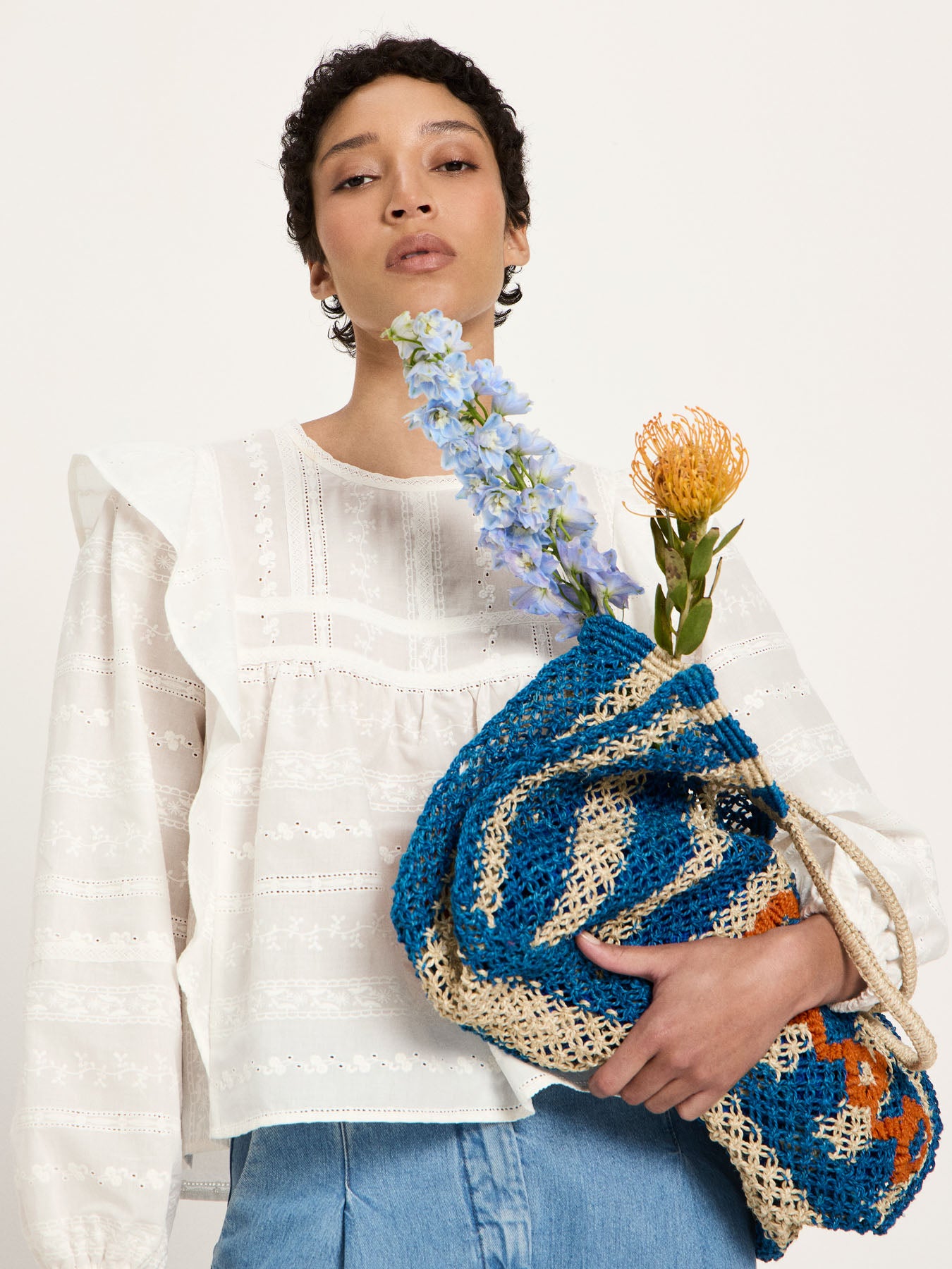 LANIUS - Stickereibluse OCS mit Volant off white - WERTE FREUNDE