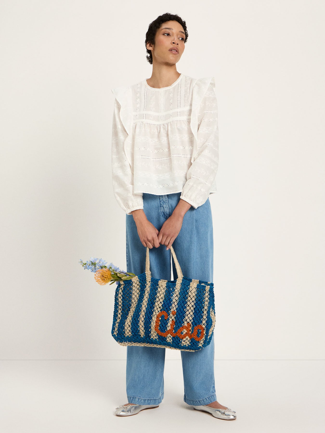 LANIUS - Stickereibluse OCS mit Volant off white - WERTE FREUNDE